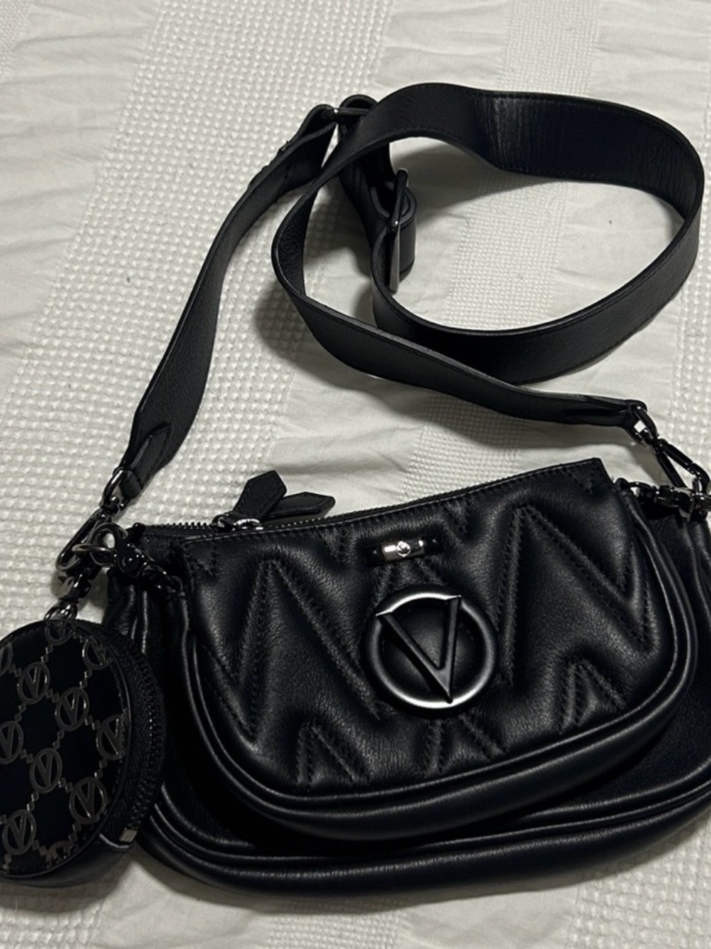 Valentino Mario Black Quilted Leather Crossbody with Coin Pouch